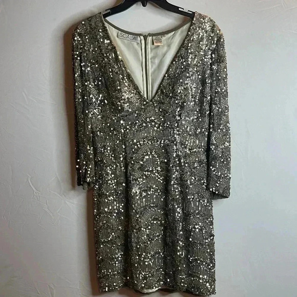 Vintage Scala, silver sequin cocktail dress. Size 6. - Picture 1 of 7